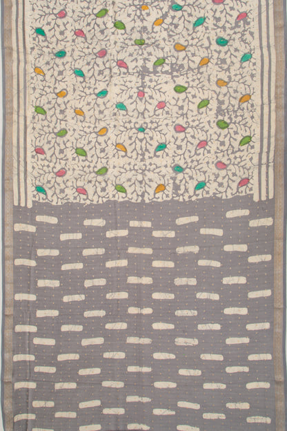 Chanderi Silk Batik Printed And Butta Cream Saree