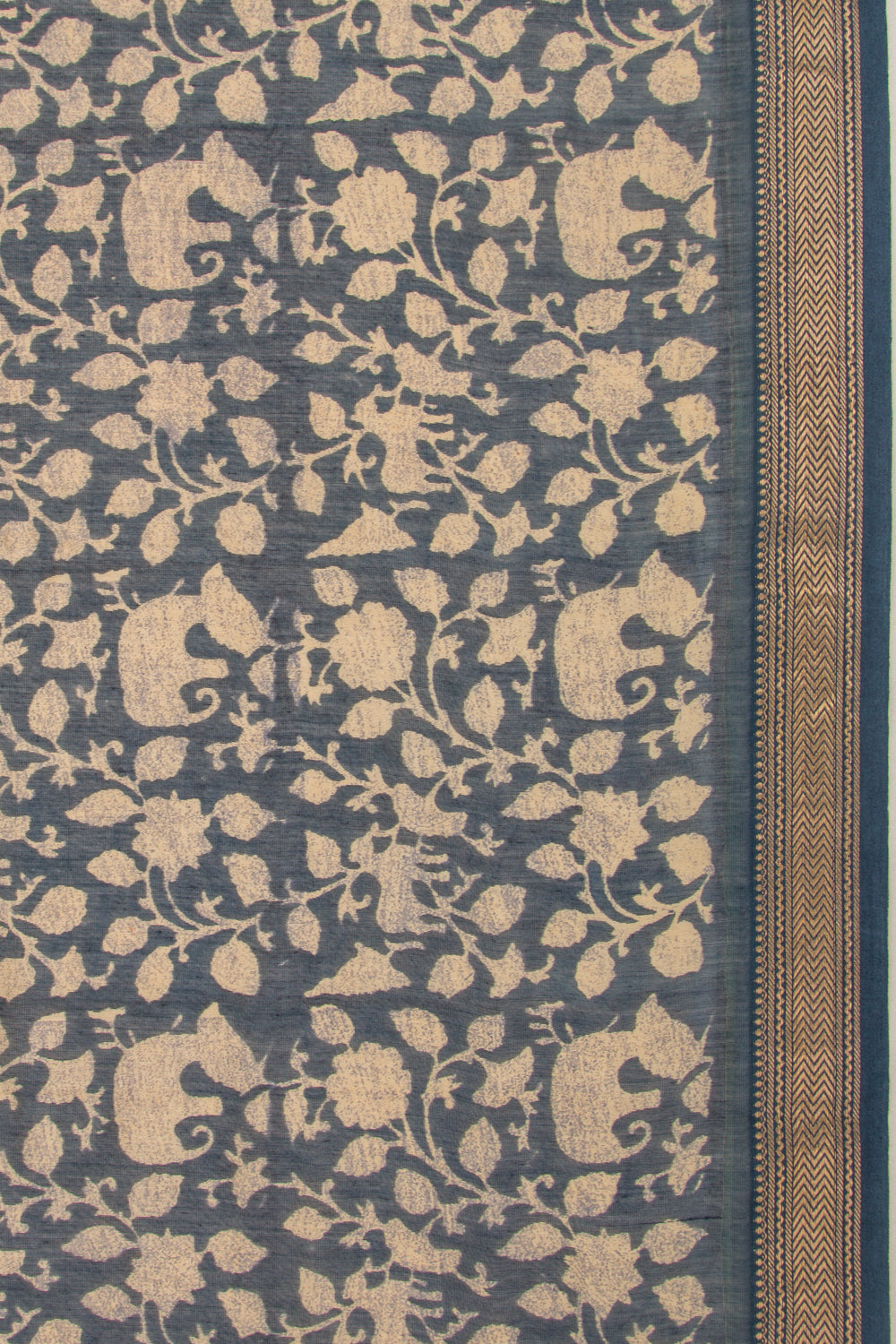 Chanderi Silk Batik Printed Blue Saree