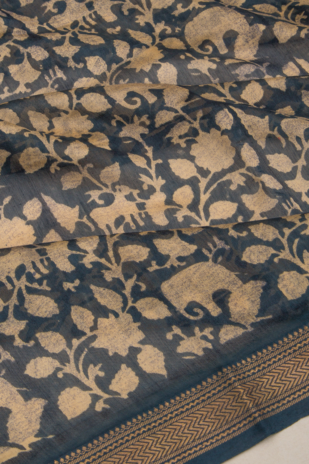 Chanderi Silk Batik Printed Blue Saree