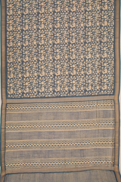 Chanderi Silk Batik Printed Blue Saree