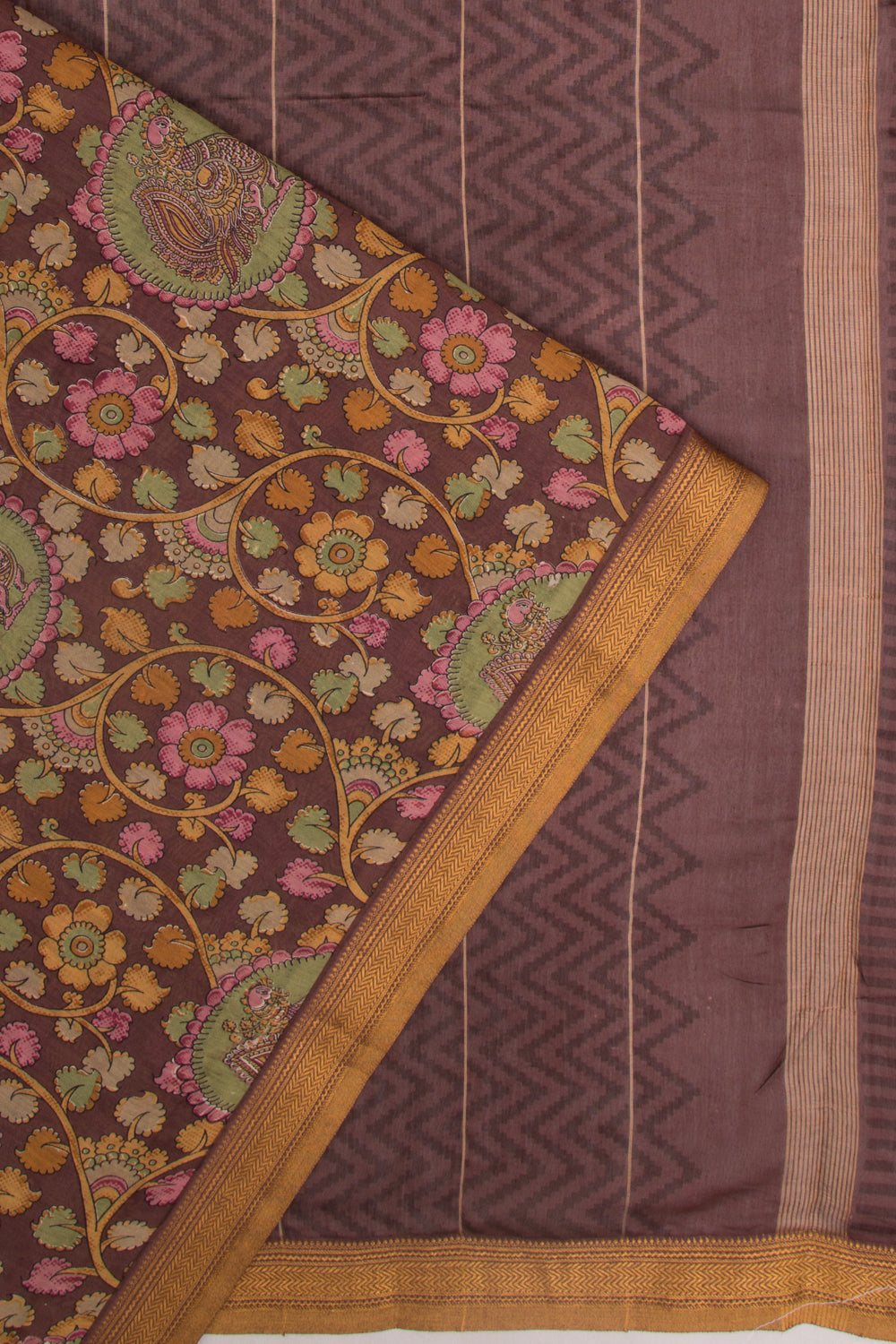 Chanderi Soft Silk Floral Printed Brown Saree