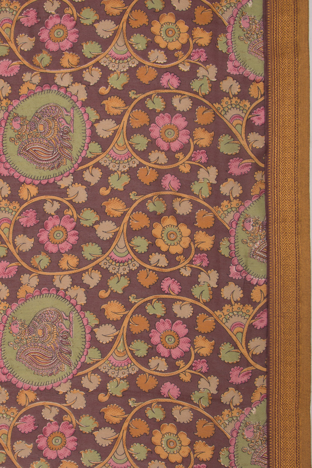 Chanderi Soft Silk Floral Printed Brown Saree