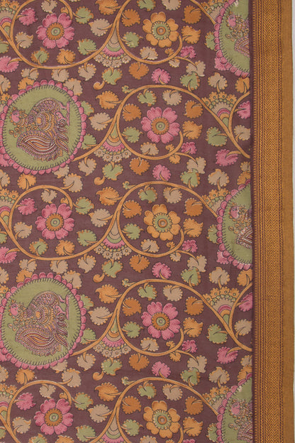 Chanderi Soft Silk Floral Printed Brown Saree