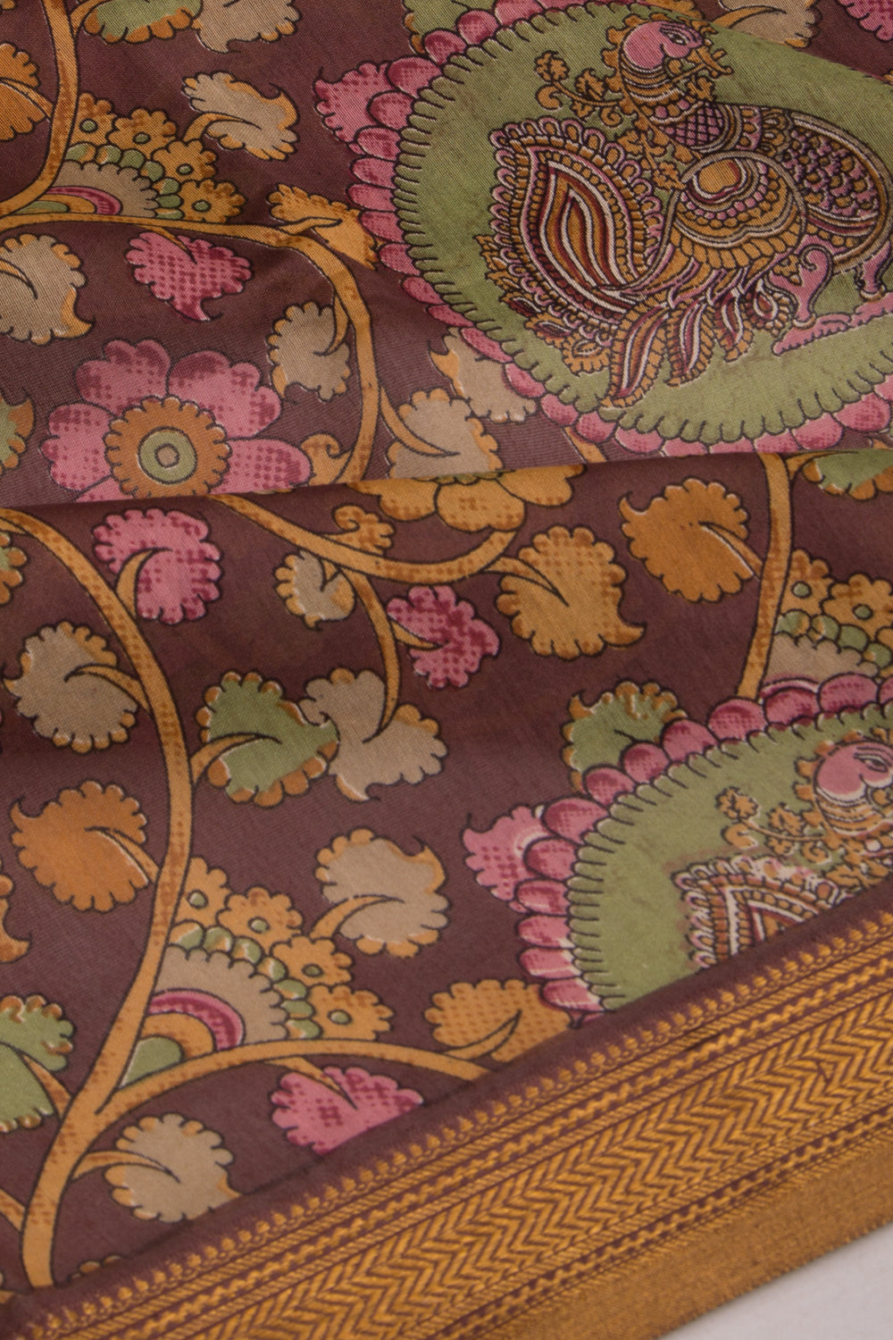 Chanderi Soft Silk Floral Printed Brown Saree