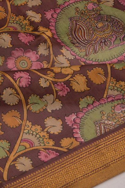 Chanderi Soft Silk Floral Printed Brown Saree