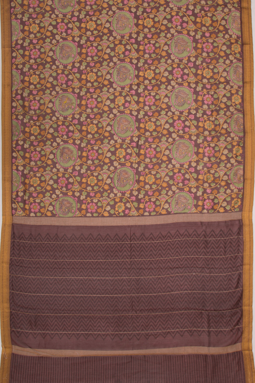 Chanderi Soft Silk Floral Printed Brown Saree