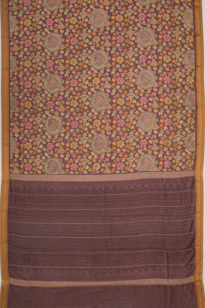 Chanderi Soft Silk Floral Printed Brown Saree