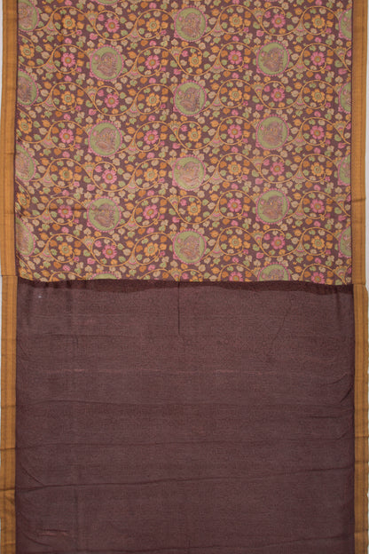 Chanderi Soft Silk Floral Printed Brown Saree
