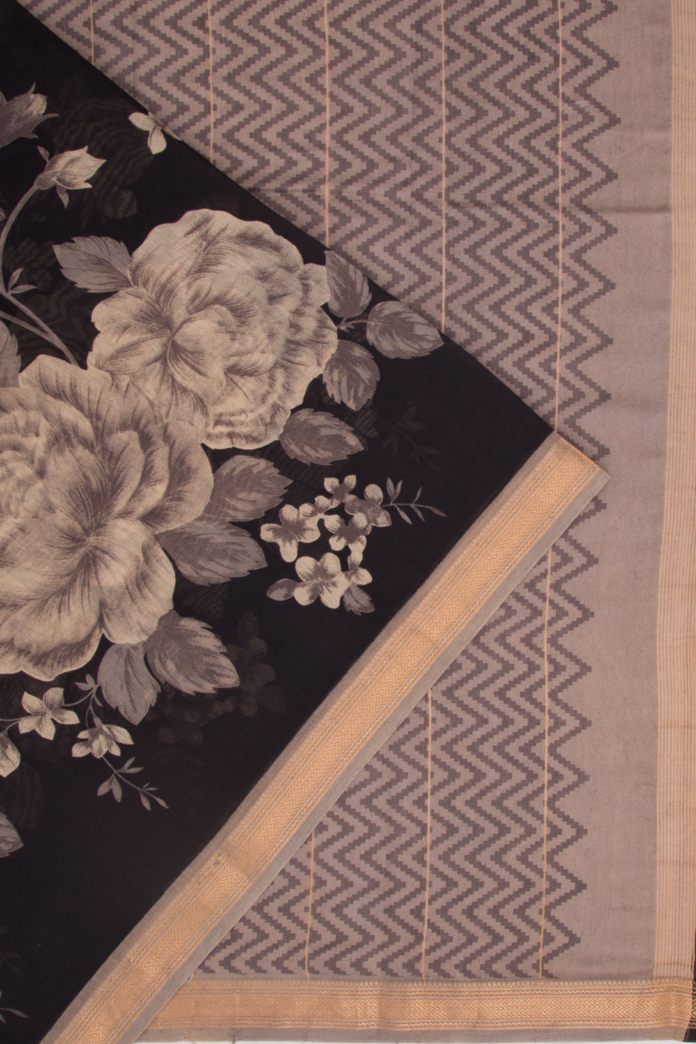 Chanderi Soft Silk Floral Printed Black Saree