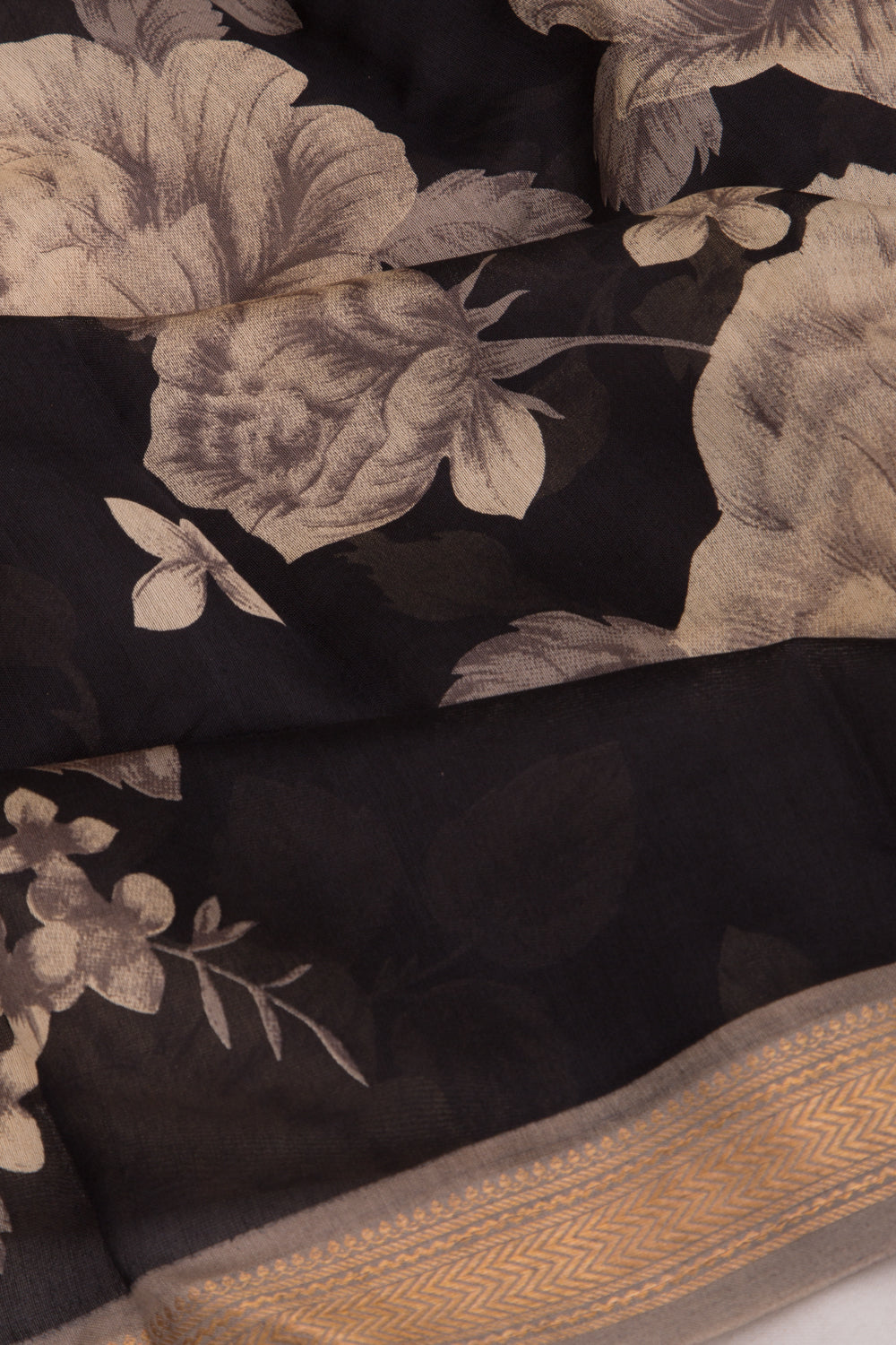 Chanderi Soft Silk Floral Printed Black Saree