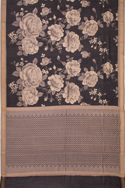 Chanderi Soft Silk Floral Printed Black Saree