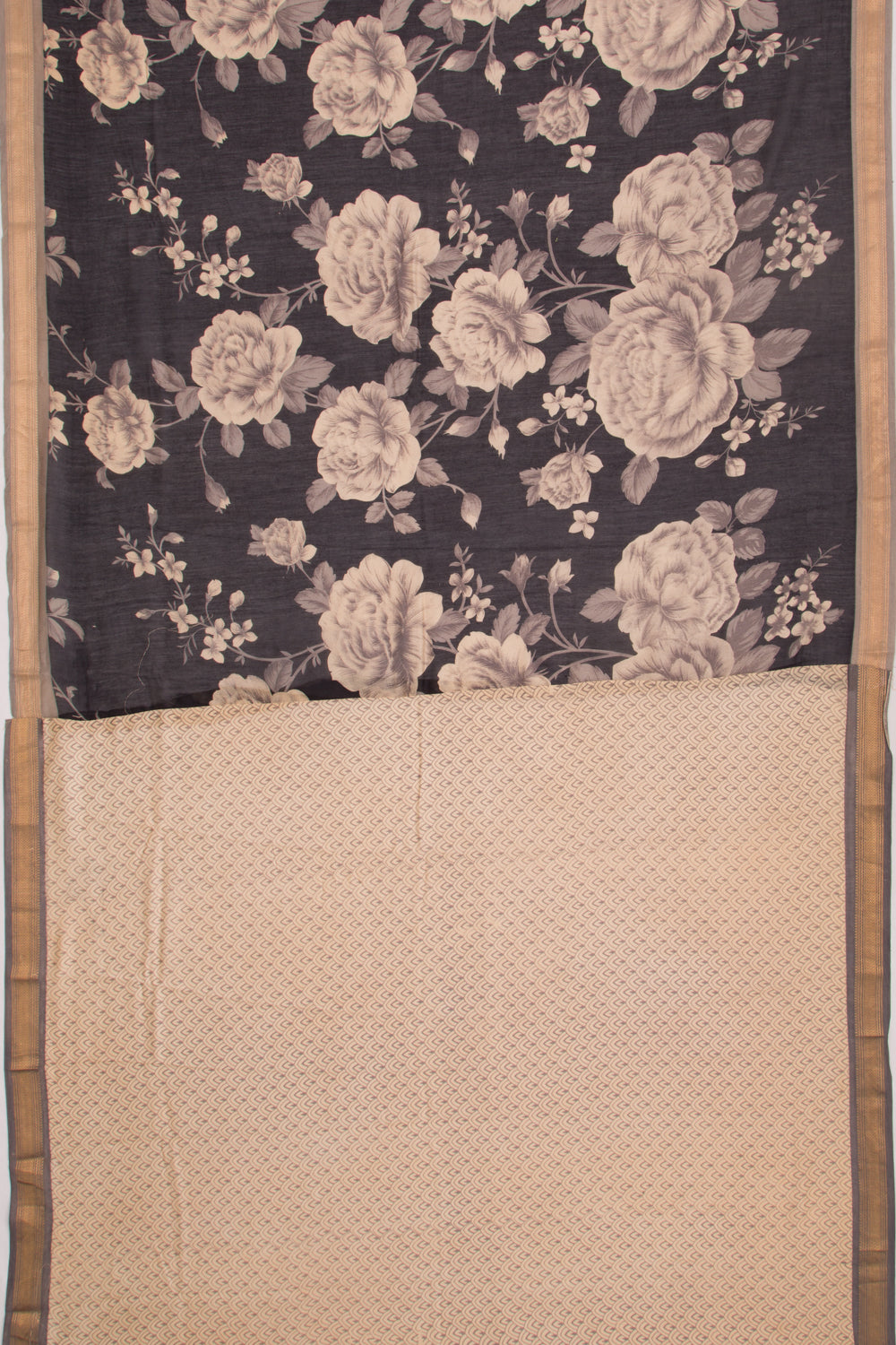 Chanderi Soft Silk Floral Printed Black Saree