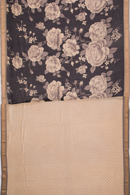 Chanderi Soft Silk Floral Printed Black Saree