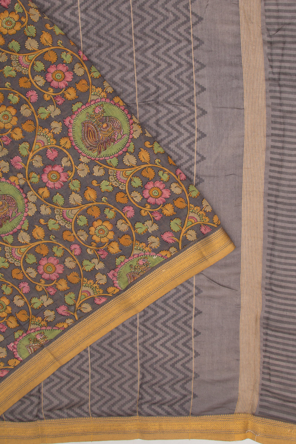 Chanderi Soft Silk Floral Printed Grey Saree