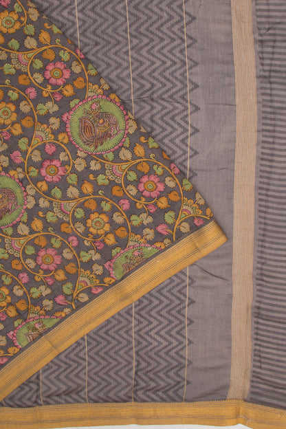 Chanderi Soft Silk Floral Printed Grey Saree