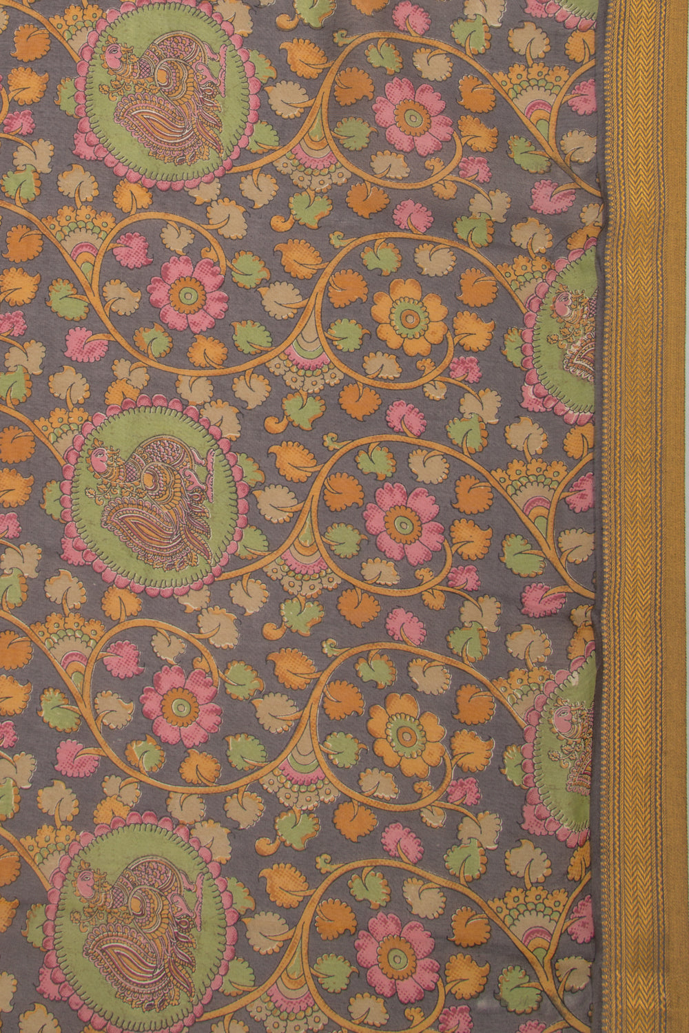 Chanderi Soft Silk Floral Printed Grey Saree