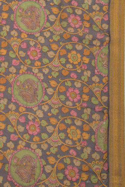 Chanderi Soft Silk Floral Printed Grey Saree