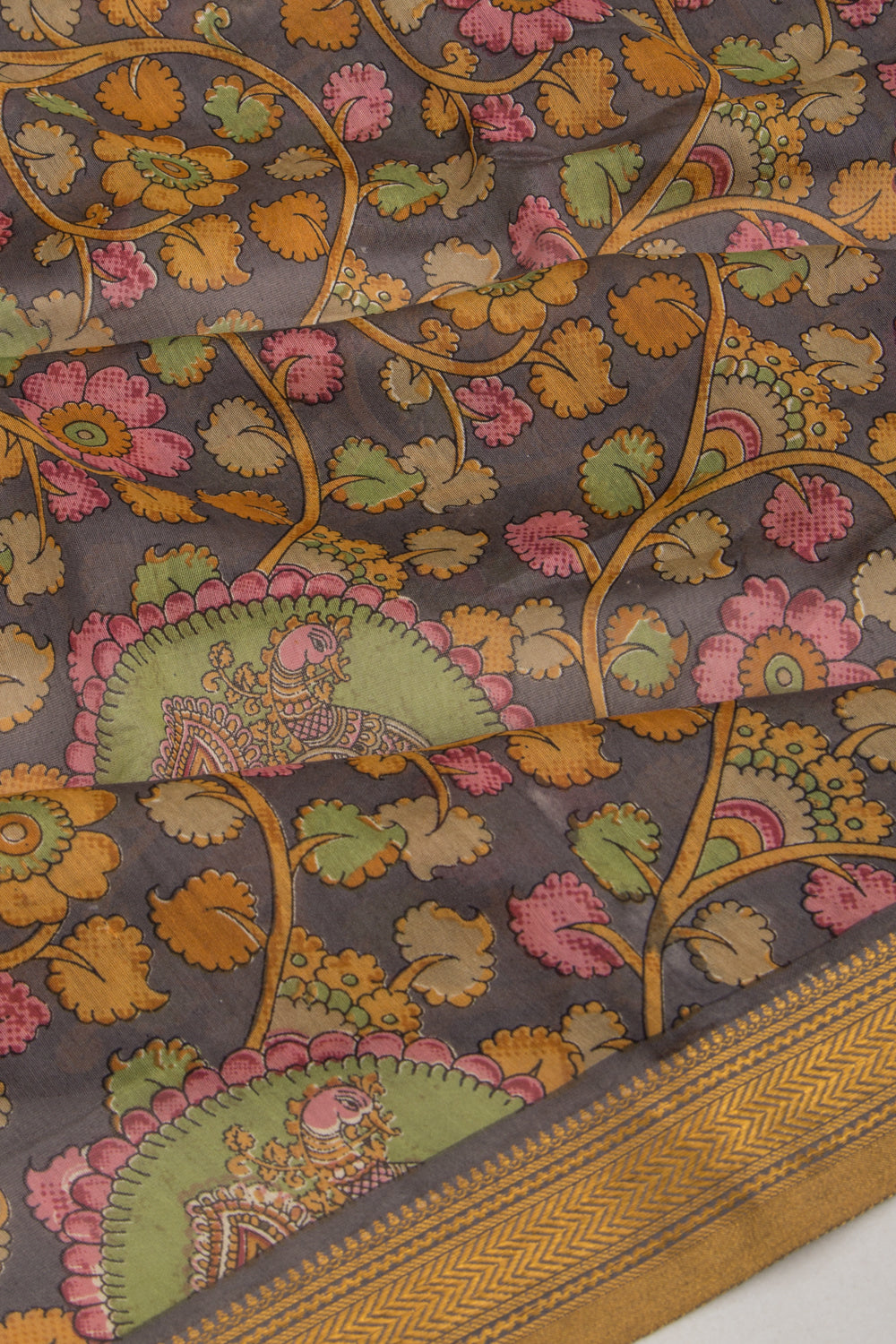 Chanderi Soft Silk Floral Printed Grey Saree