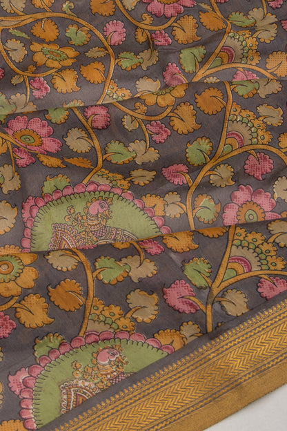 Chanderi Soft Silk Floral Printed Grey Saree