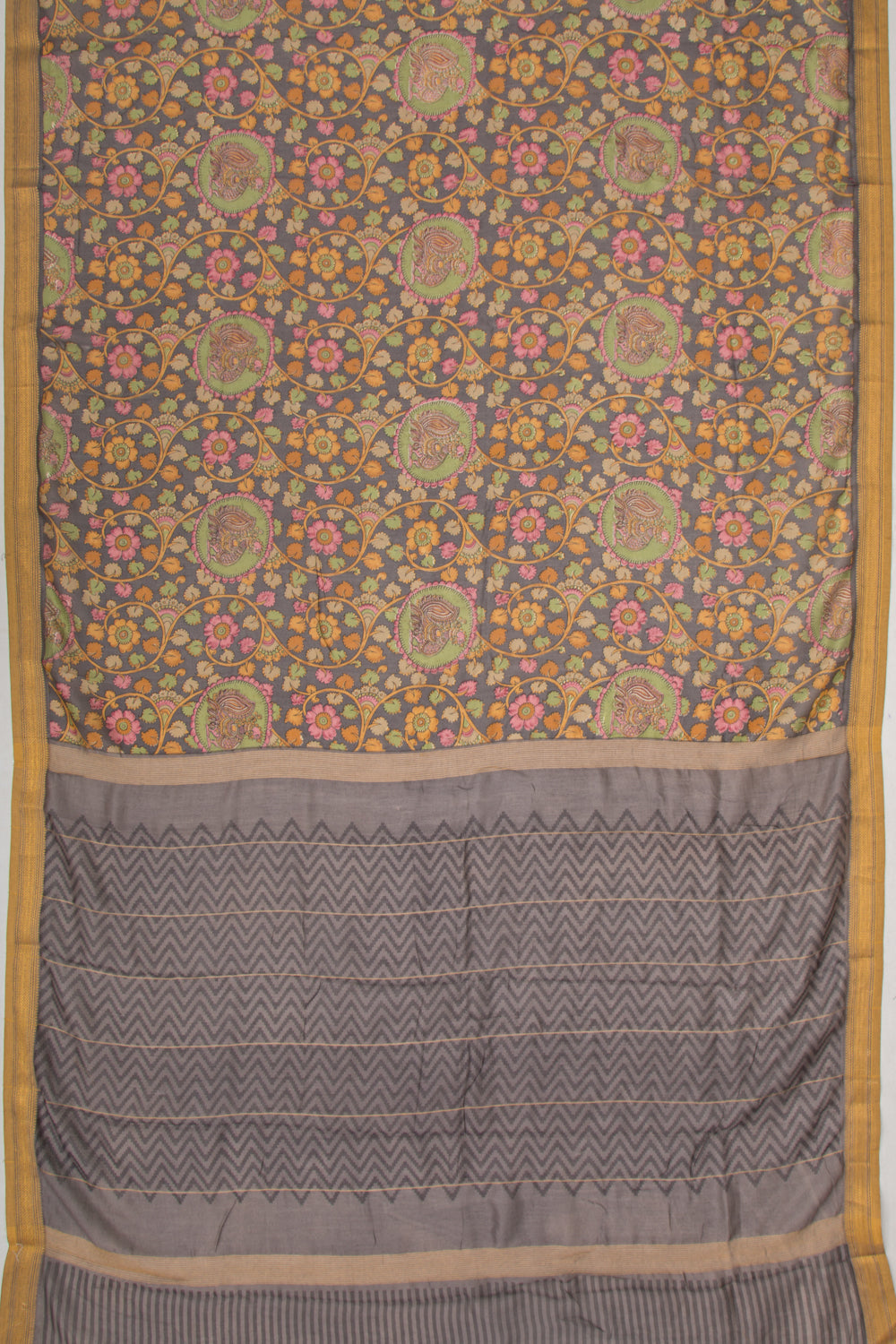 Chanderi Soft Silk Floral Printed Grey Saree