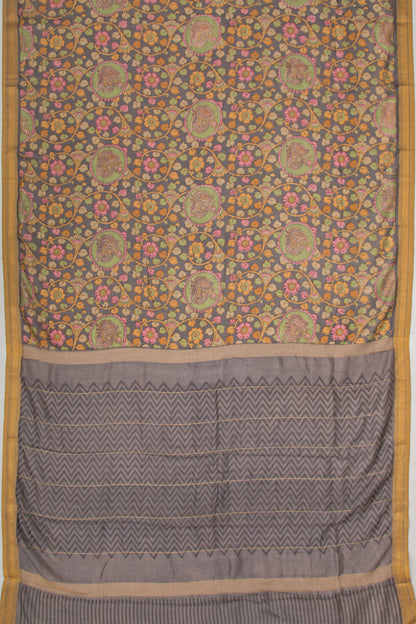 Chanderi Soft Silk Floral Printed Grey Saree