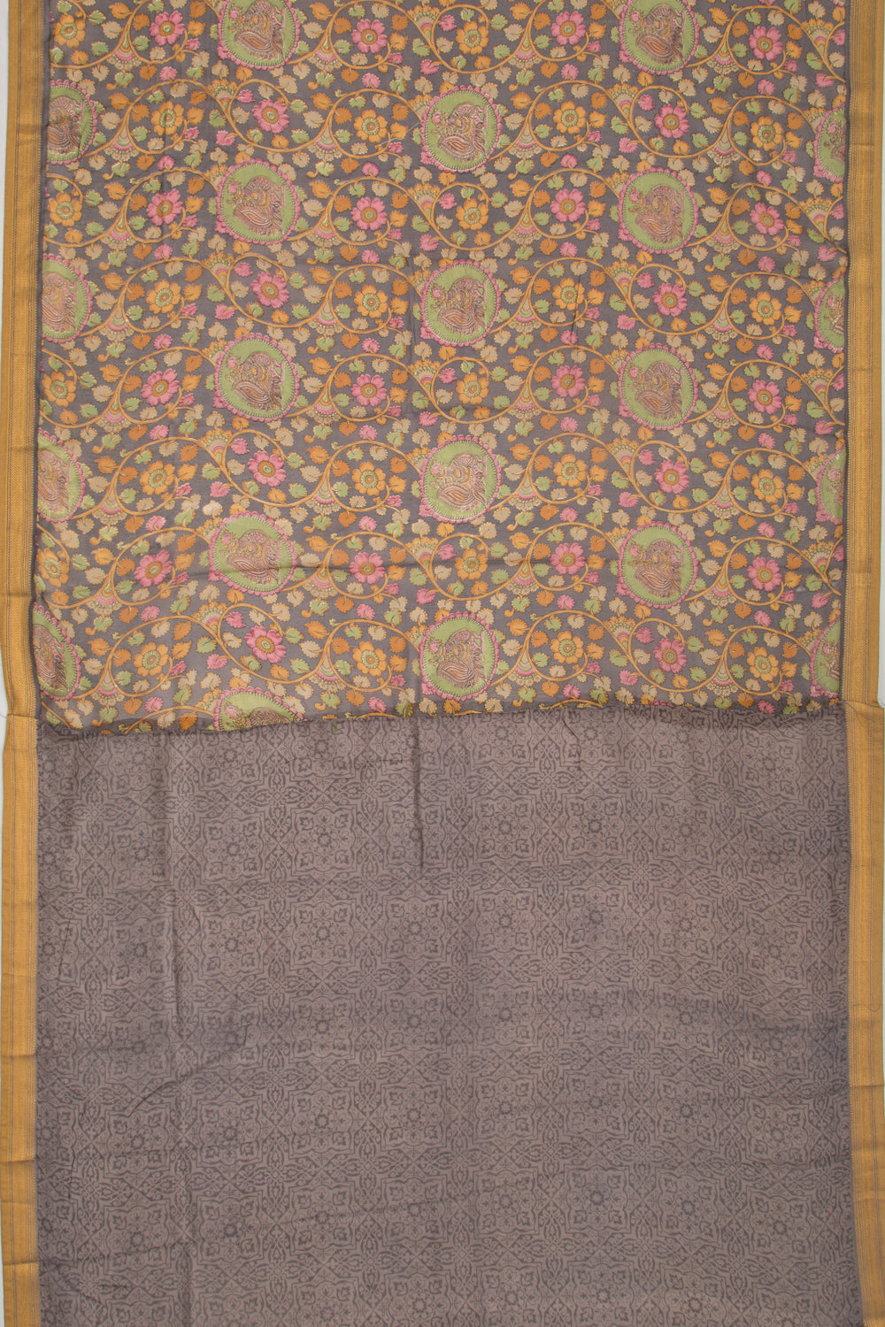 Chanderi Soft Silk Floral Printed Grey Saree