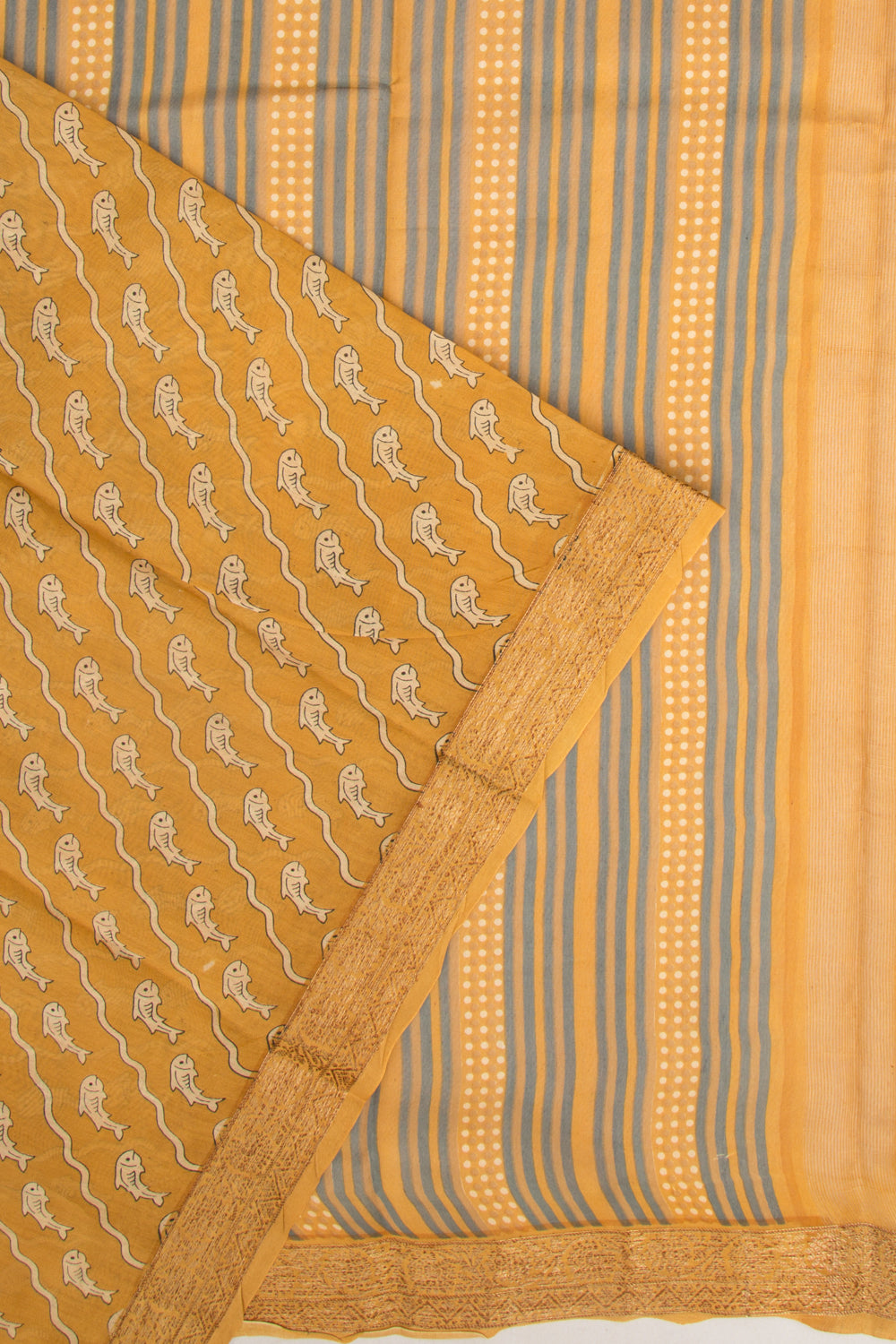 Chanderi Soft Silk Printed Mustard Yellow Saree