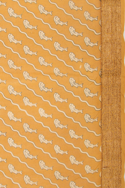 Chanderi Soft Silk Printed Mustard Yellow Saree