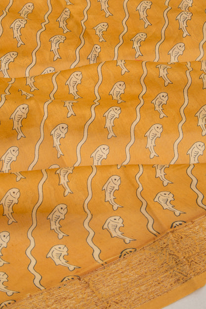 Chanderi Soft Silk Printed Mustard Yellow Saree