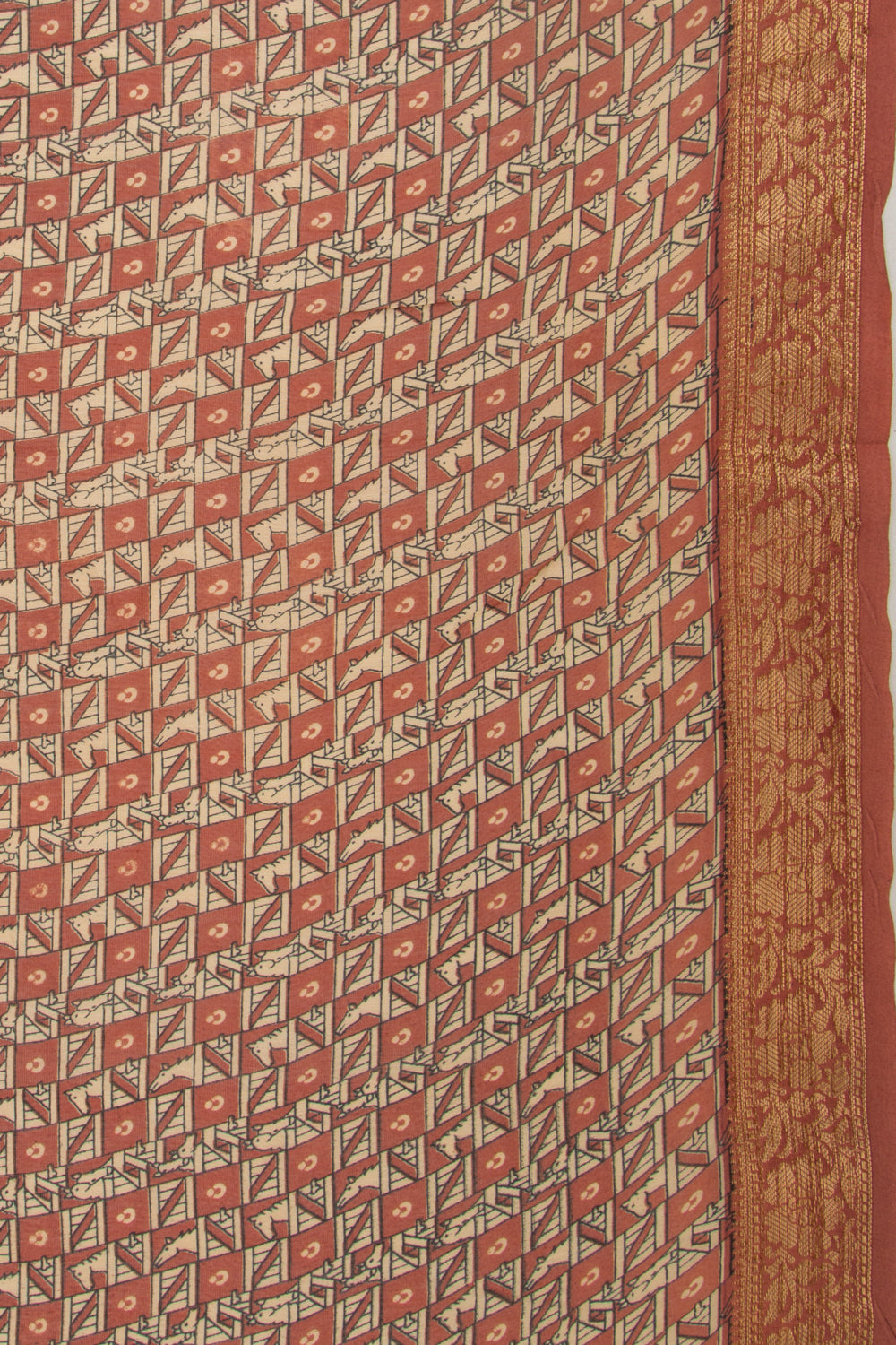 Chanderi Soft Silk Printed Brown And Cream Saree