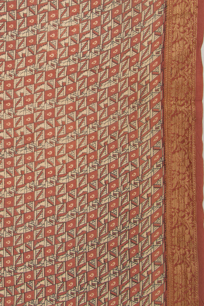 Chanderi Soft Silk Printed Brown And Cream Saree