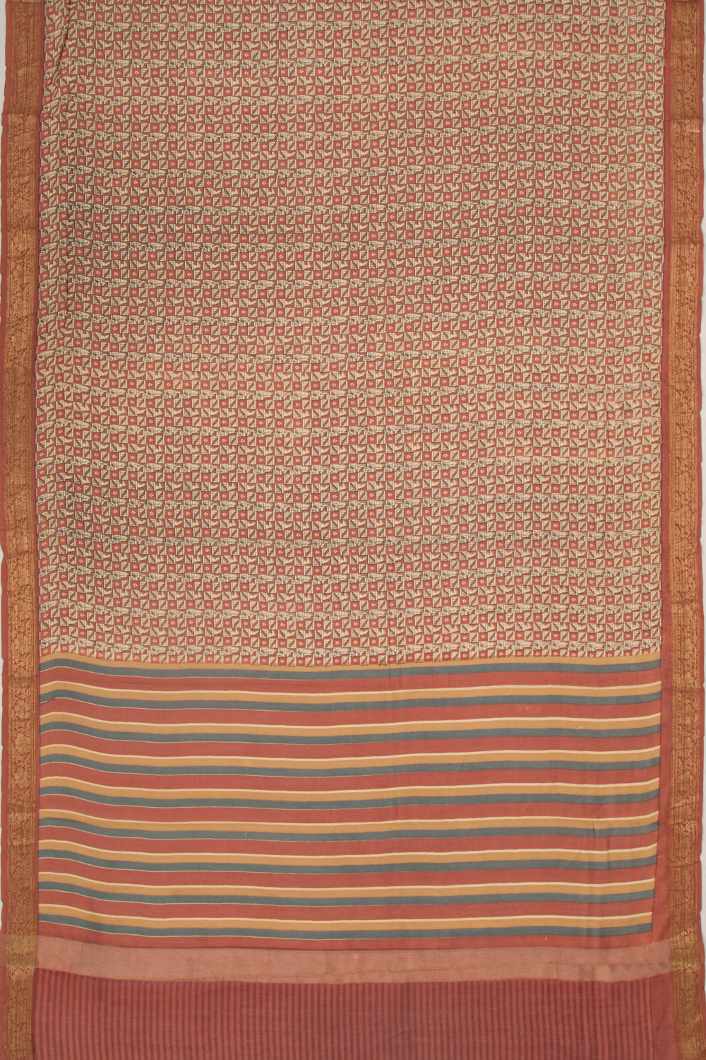 Chanderi Soft Silk Printed Brown And Cream Saree