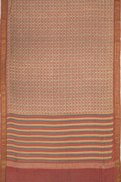 Chanderi Soft Silk Printed Brown And Cream Saree