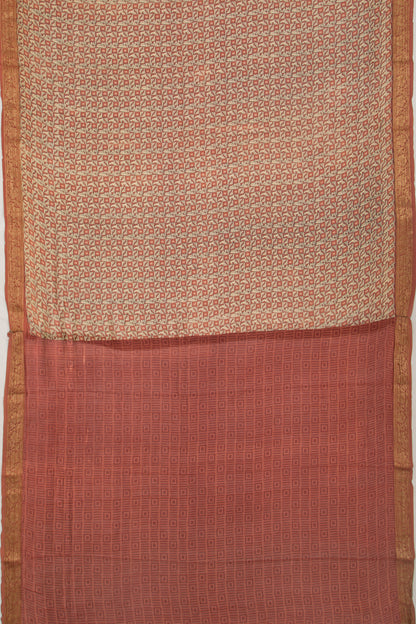Chanderi Soft Silk Printed Brown And Cream Saree