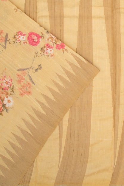 Tussar Floral Printed Yellow Saree