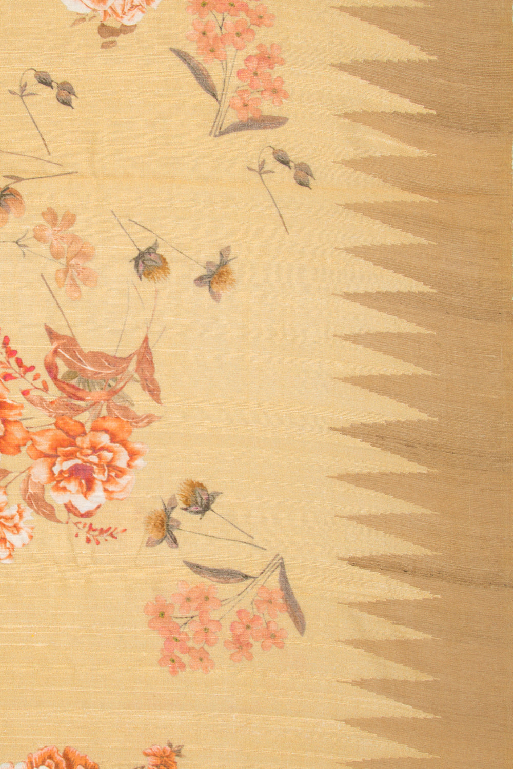 Tussar Floral Printed Yellow Saree