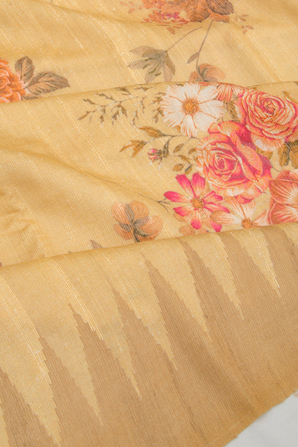 Tussar Floral Printed Yellow Saree