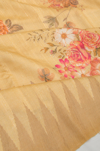 Tussar Floral Printed Yellow Saree