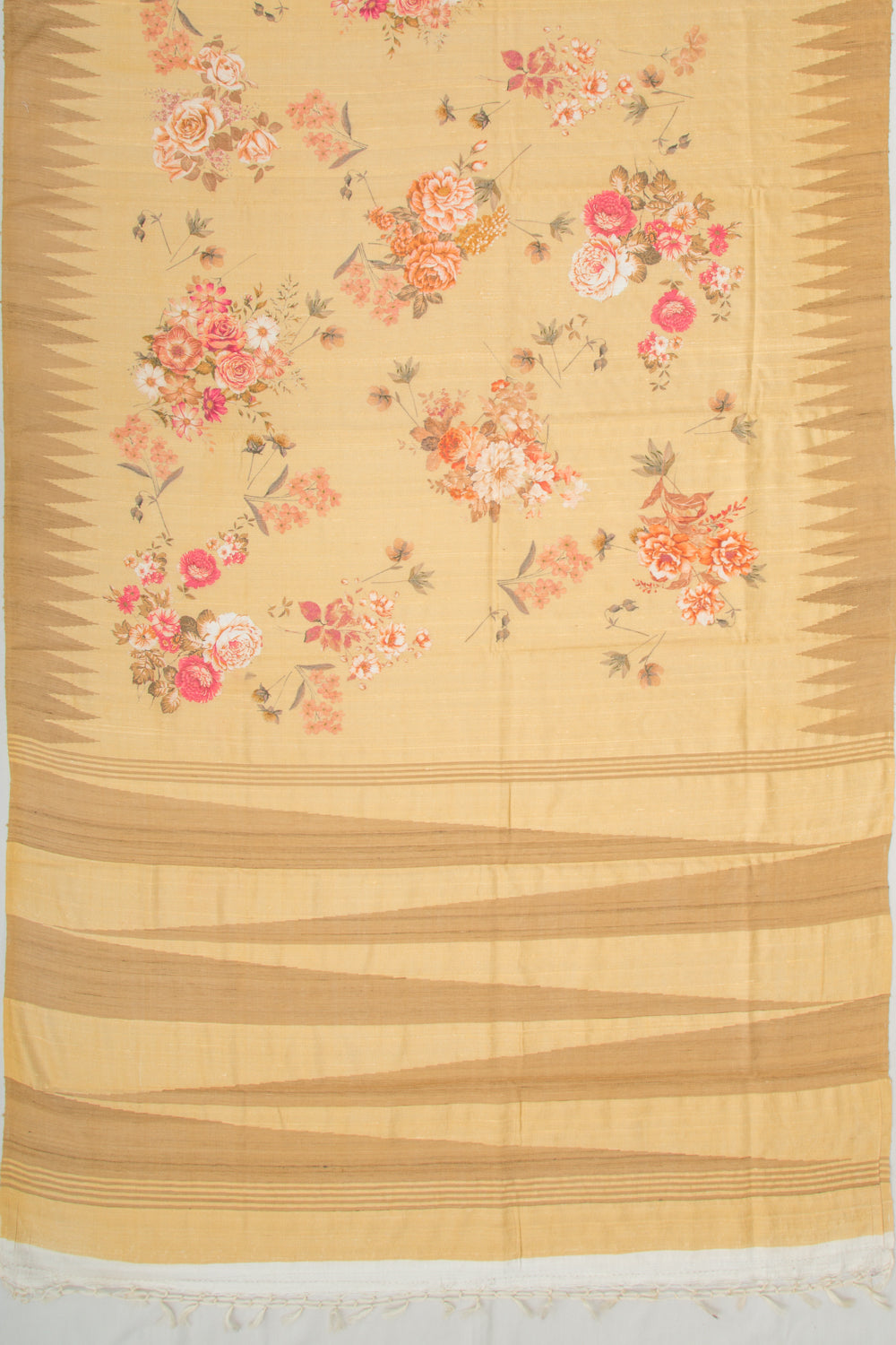 Tussar Floral Printed Yellow Saree