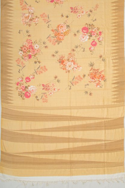 Tussar Floral Printed Yellow Saree