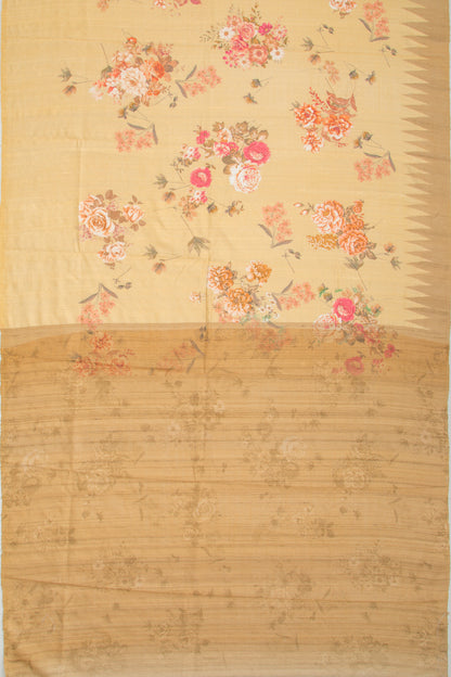 Tussar Floral Printed Yellow Saree