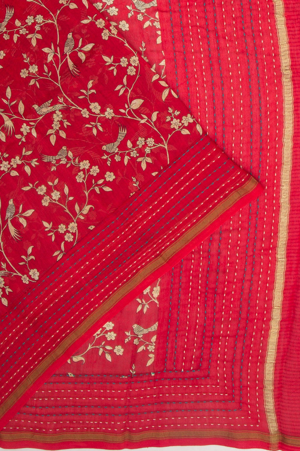 Chanderi Soft Silk Floral Printed Red Saree