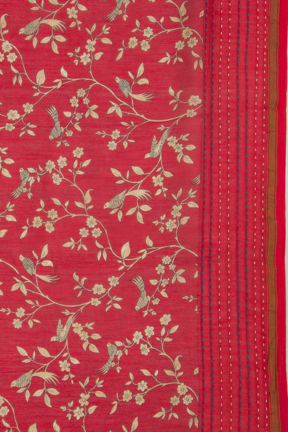 Chanderi Soft Silk Floral Printed Red Saree