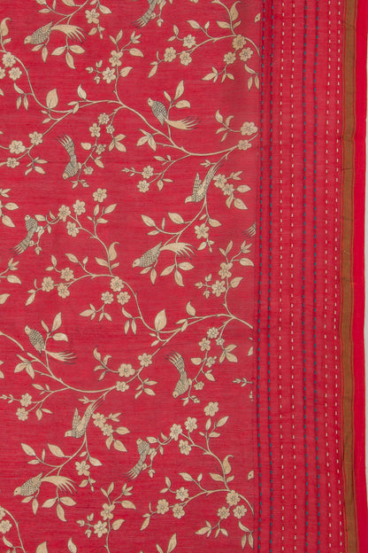 Chanderi Soft Silk Floral Printed Red Saree