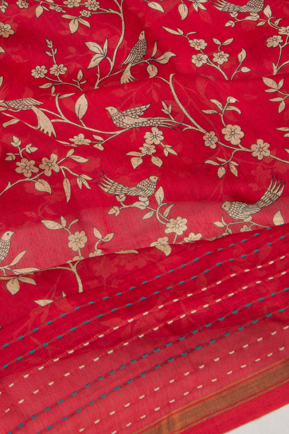 Chanderi Soft Silk Floral Printed Red Saree
