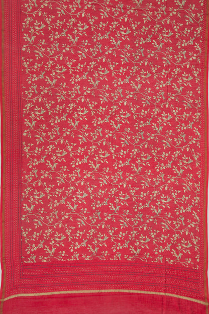 Chanderi Soft Silk Floral Printed Red Saree