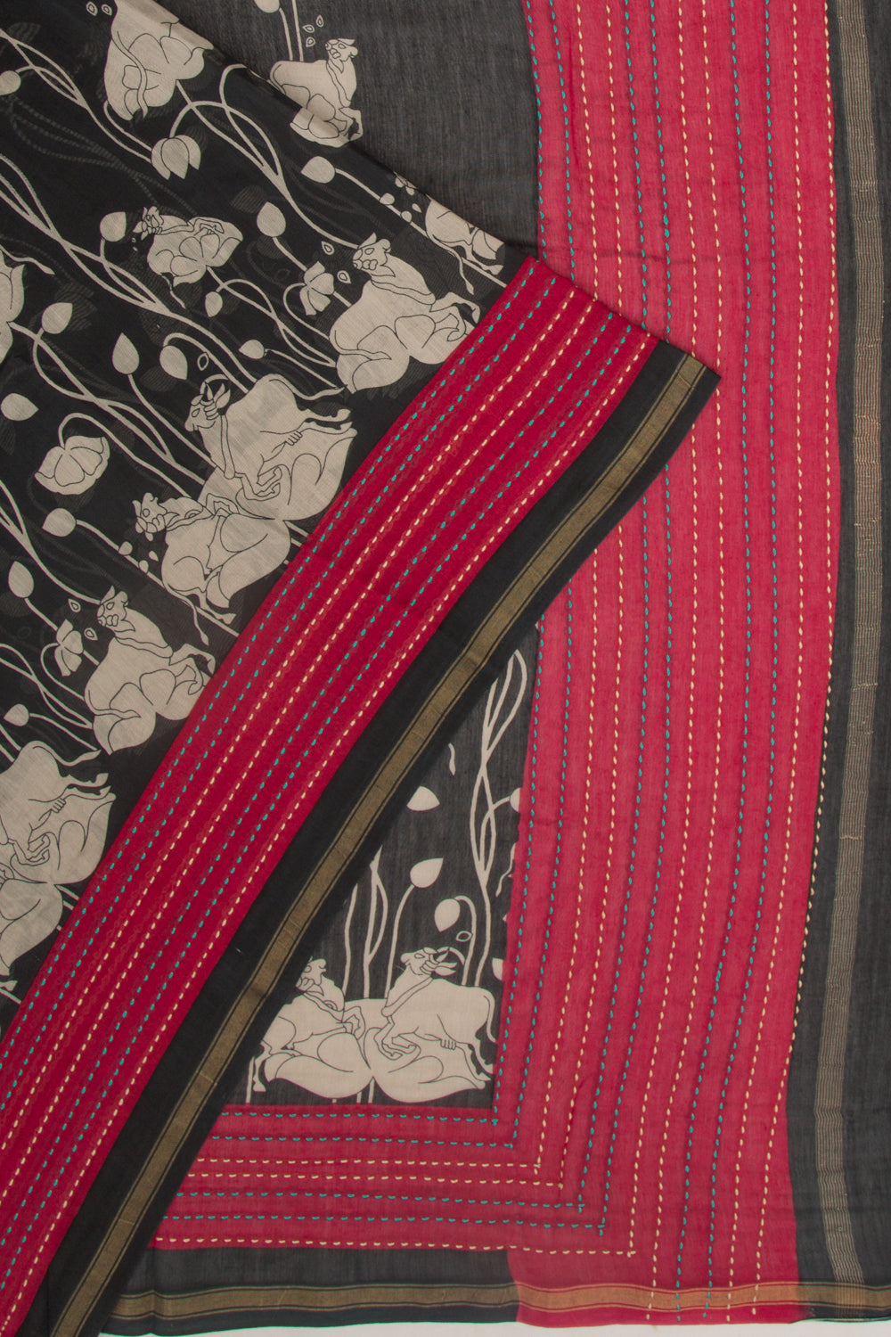 Chanderi Soft Silk Pichwai Printed Black Saree