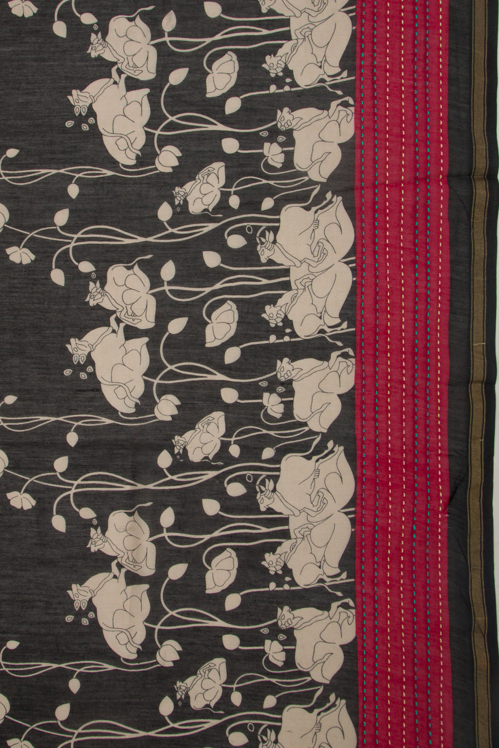 Chanderi Soft Silk Pichwai Printed Black Saree