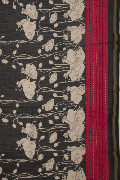 Chanderi Soft Silk Pichwai Printed Black Saree