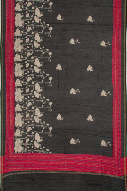 Chanderi Soft Silk Pichwai Printed Black Saree